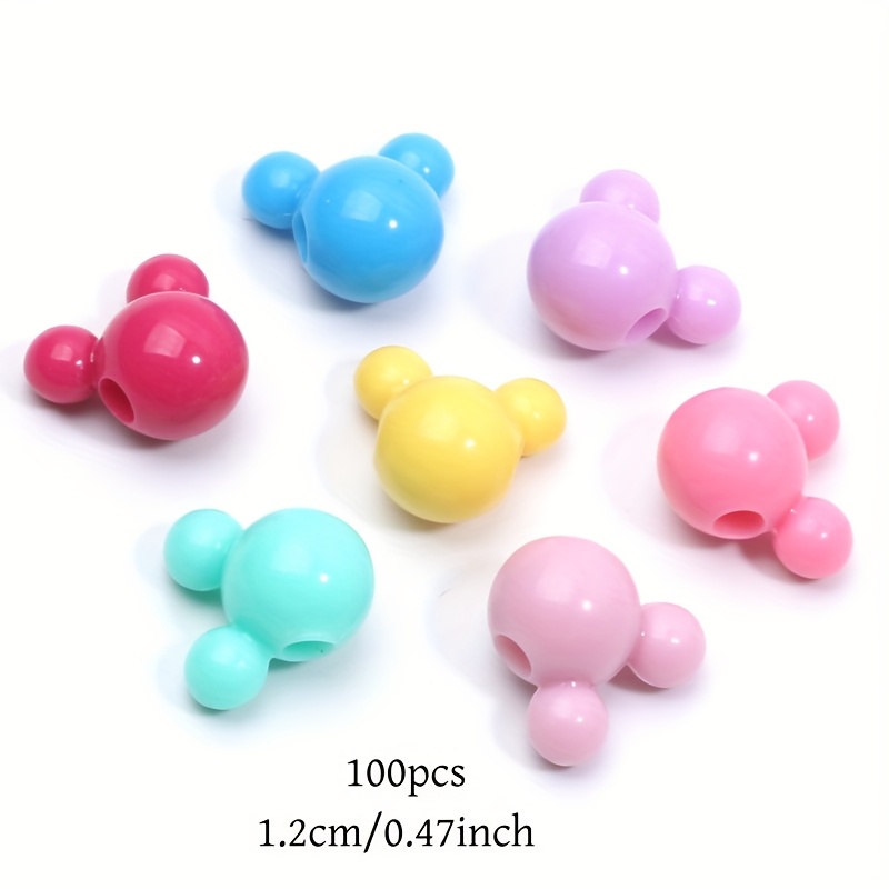 TEMU 100 Mouse Head Acrylic Beads, 12mm Cartoon Spacer Beads - Suitable For Bracelets Necklaces Mobile Phone Lanyards Headdress Supplies Mixed Colors