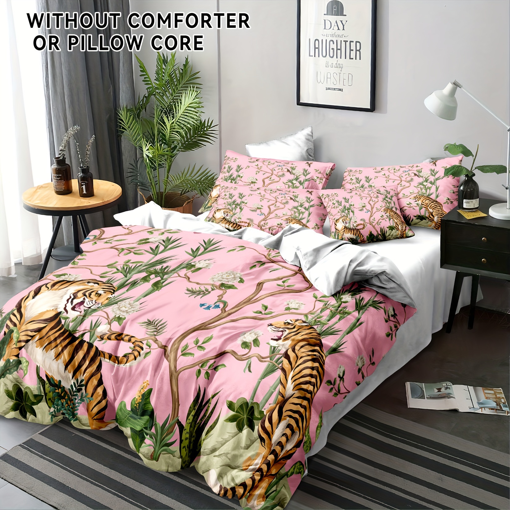 Image of 3pcs Polyester Duvet Cover Set (1*duvet Cover + 2*pillowcase, Without Core), Tiger Print Bedding Set For Bedroom , Soft And Comfortable Duvet Cover, Gift For