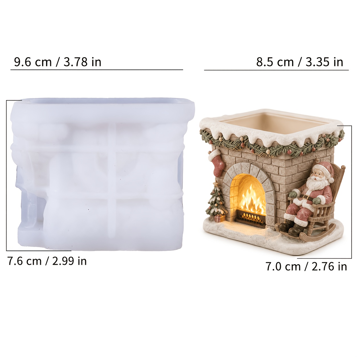 TEMU Molde de silicona de resina, molde de silicona 3D de Papá Noel y chimenea - Herramienta creativa para vasos de velas perfumadas con temática de