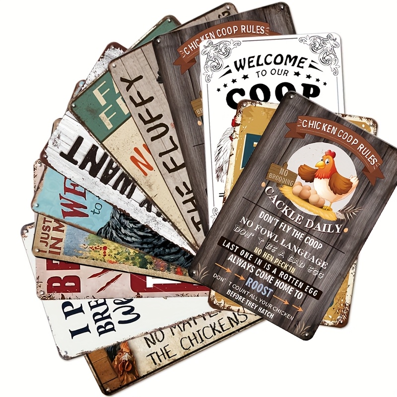 TEMU 12pcs Funny Chicken Decor Vintage Metal Tin Sign Chicken Coop Accessories, Funny Chicken Signs, 8x12 Inch Chicken Decor For Home, Farm, Kitchen