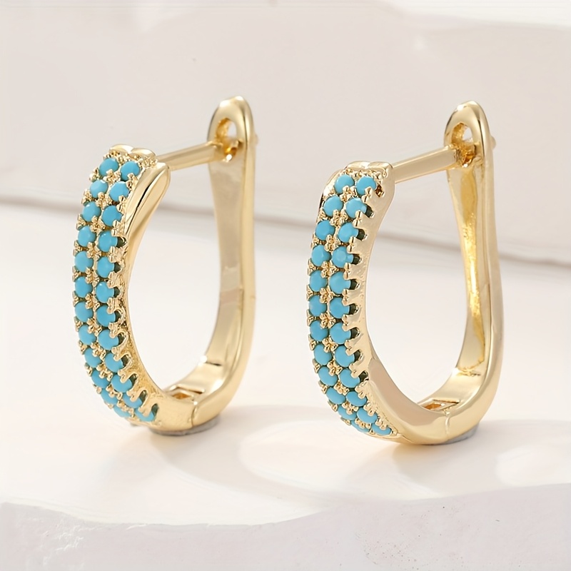 Image of 1 Pair Yoyo Women's Bohemian Turquoise Earrings - Plated Copper Inlaid Retro Dangle Earrings With Look, Comfortable For Daily Wear, Parties & Christmas Gifts, Suitable For Daily Or