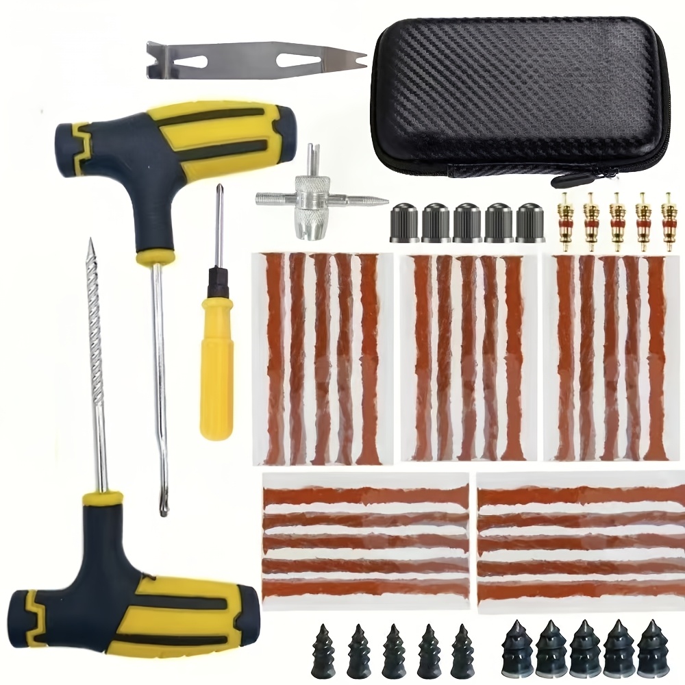 Tubeless Däckreparationskit med T-Handtag, Plugginsättningsverktyg, Däckpluggar, Ventilverktyg & Bärväska för Bilar,…: retailer-supplied image