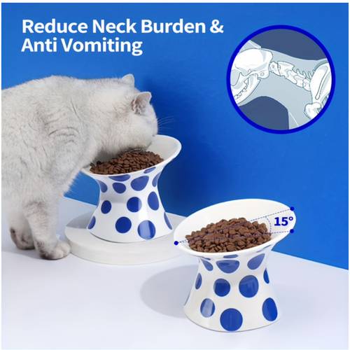 elevated cat ceramic bowls extra wide raised cat food and water tilted bowls cat feeder bowls dishes 1pc spot