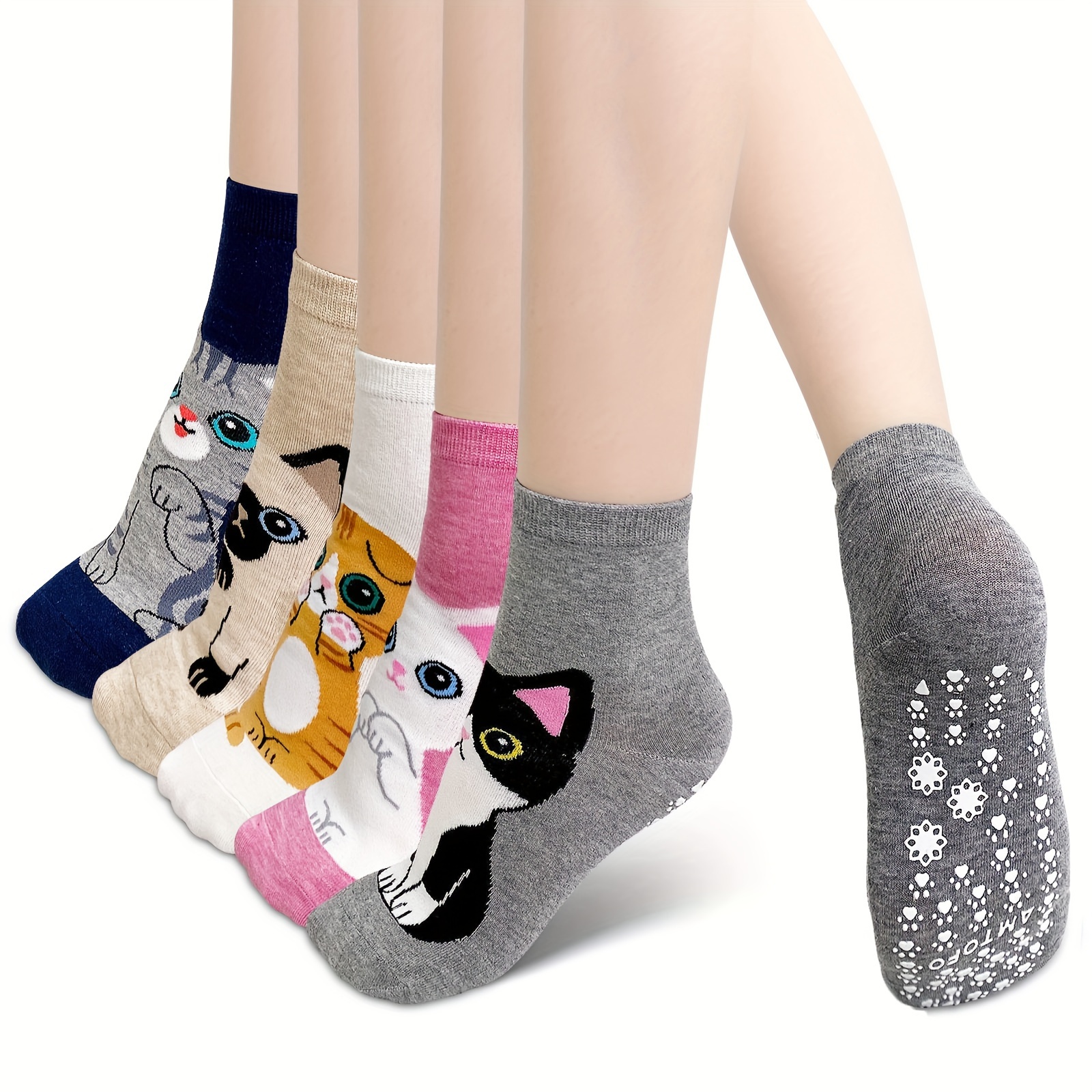 

Women's Non-slip Athletic Ankle Socks - 5 Pairs, Knit -, , Design, With Spandex And Polyamide, Machine Washable