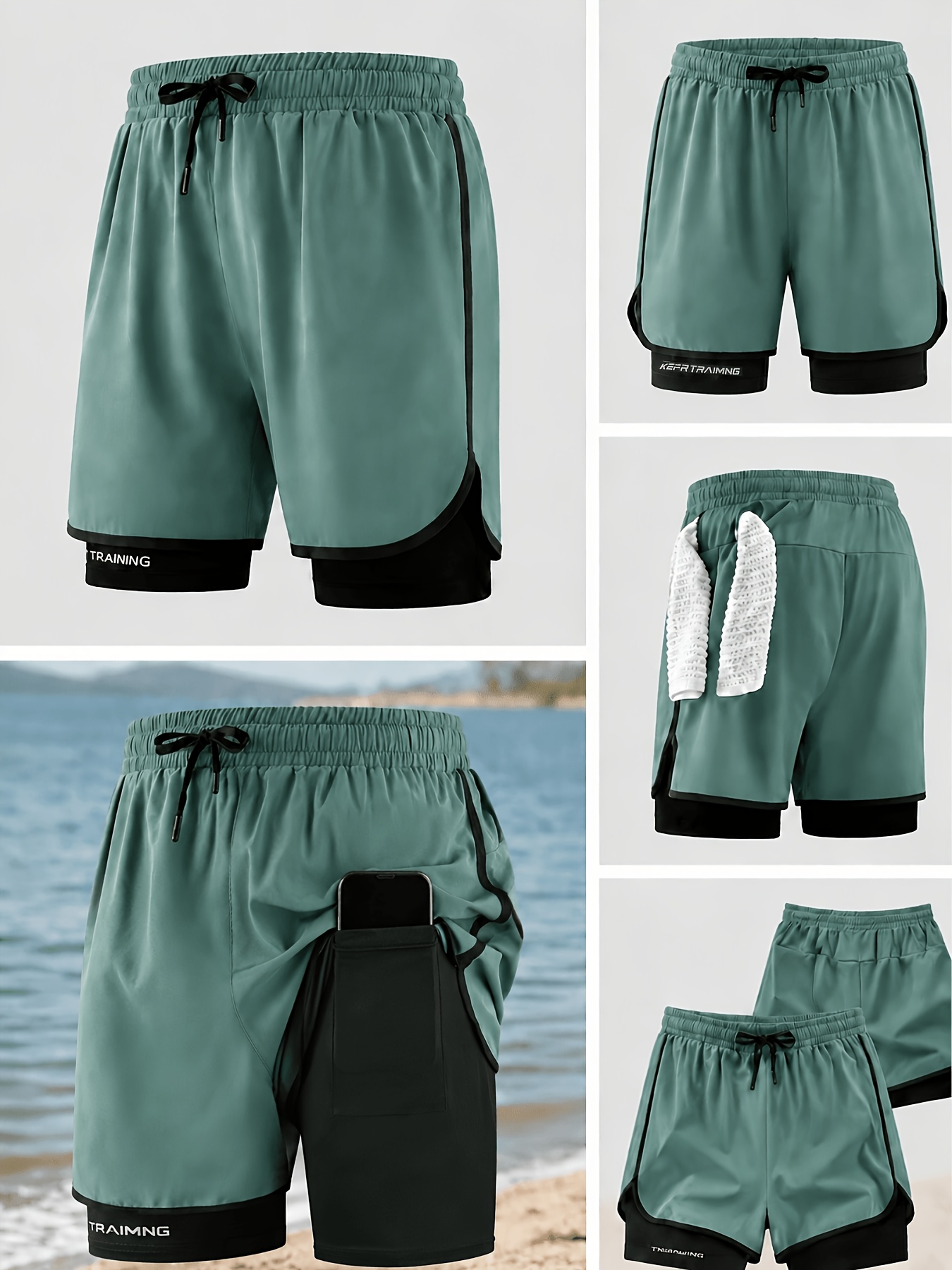 Conjunto de 3 Calções de Corrida 2-em-1 com Bolso para Telemóvel 4
