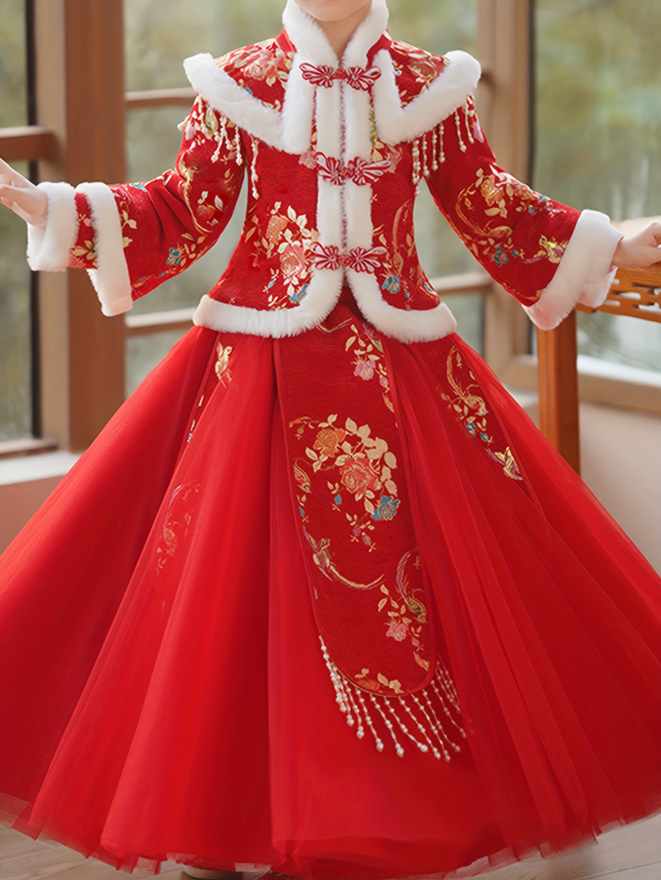 fitted lace wedding dress Festive Snowflake Christmas Dress and Faux Fur Vest Set  Mia Belle Girls