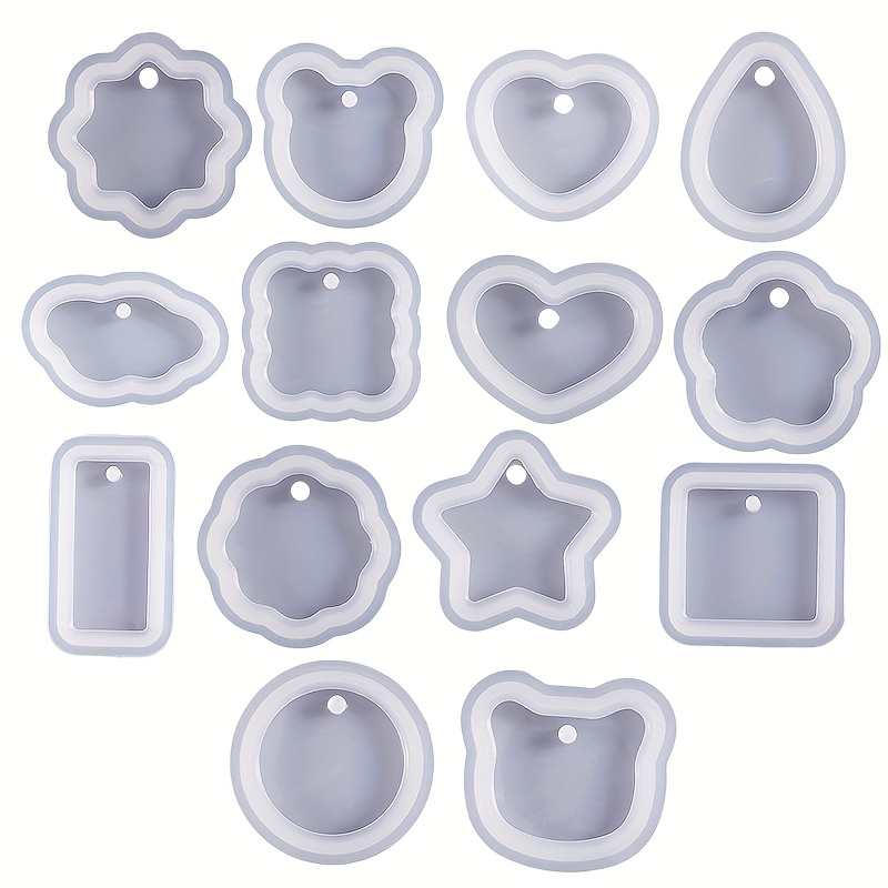 E-shop Ein Set aus 16 Silikonharz-Gießformen für Schmuckanhänger, mit unregelmäßigen geometrischen Formen und herzförmigen Schlüsselanhänger-Formen,