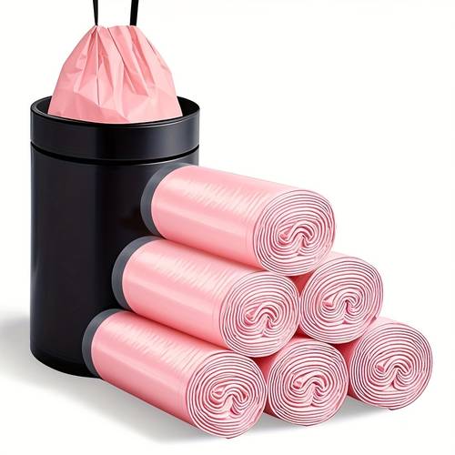 98pcs pack heavy duty 4 gallon small drawstring plastic trash bags white pink foldable leak proof easy to tie for bathroom washroom bedroom office and toilet space saving and convenient