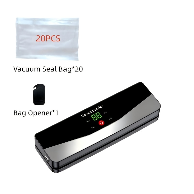 TEMU Usb Rechargeable Food Vacuum Sealer, Suitable For Indoor Kitchen And Outdoor Camping, Includes 20pcs Vacuum Bags And 1pc Opener, Designed For