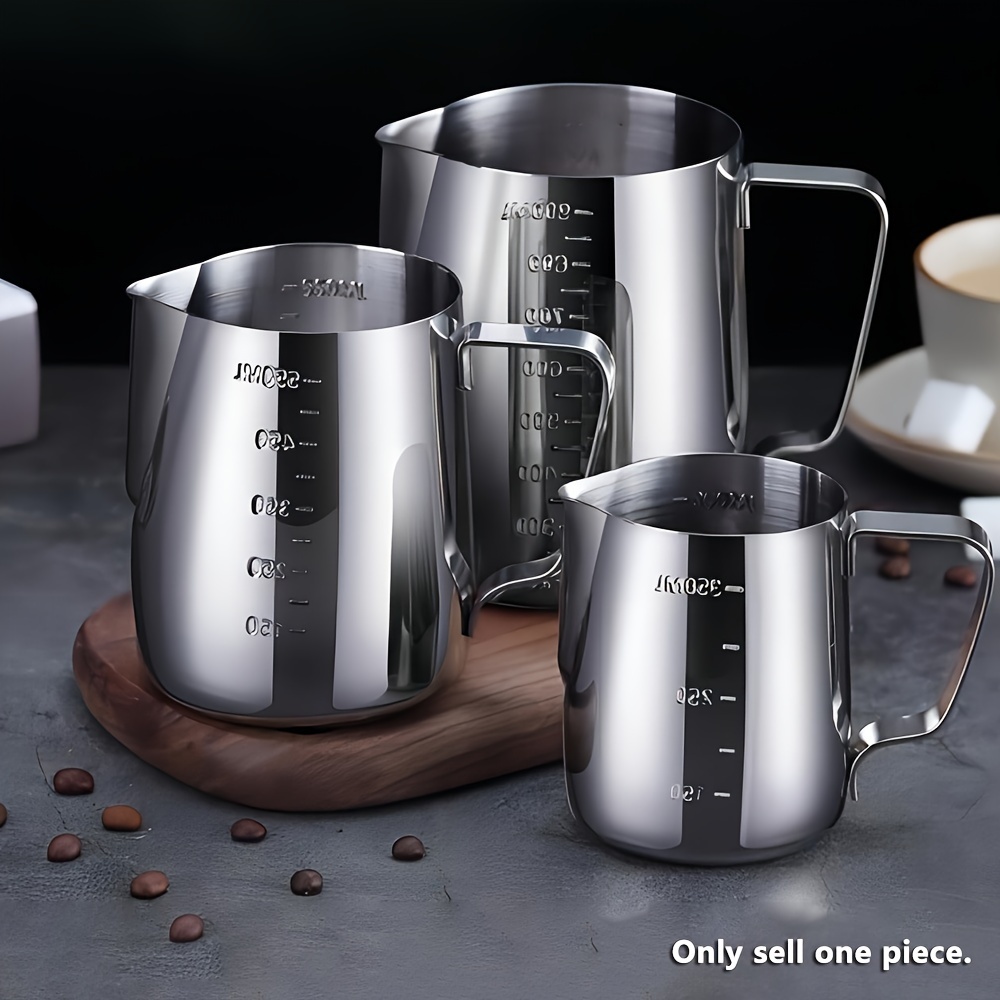 

1pc, Stainless Steel Frothing Pitcher, Perfect For Coffee, Latte Art & Milk Steaming, Barista Essentials With Measurement Marks, Tapered Spout, 350ml/11.83oz And 900ml/30.4oz Options Available