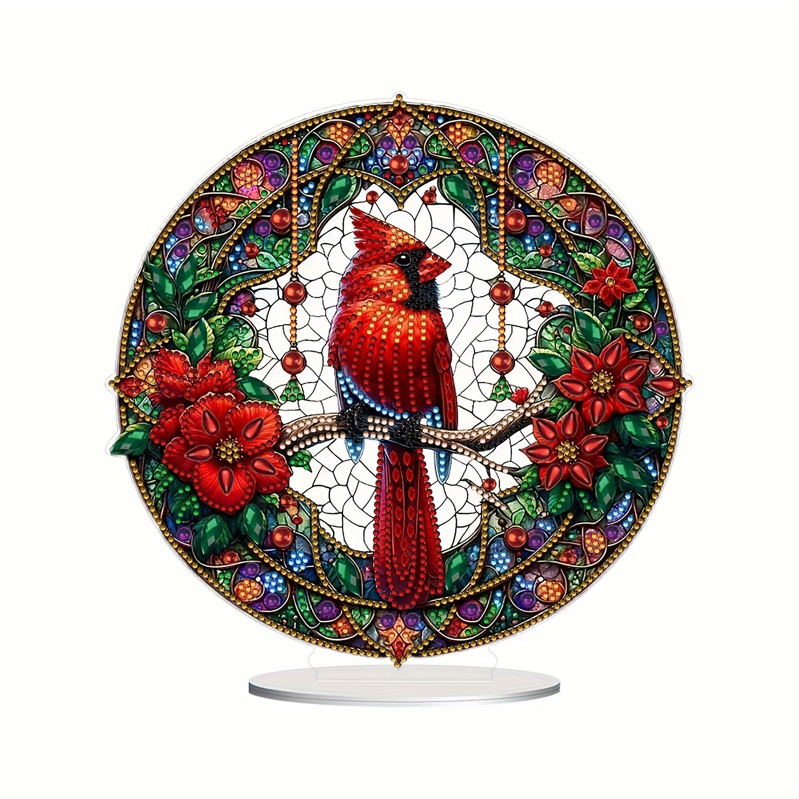 

Stunning Diamond Painting Kit: Red Bird On Branch With Flowers - Perfect For Home Decor And Gift Giving