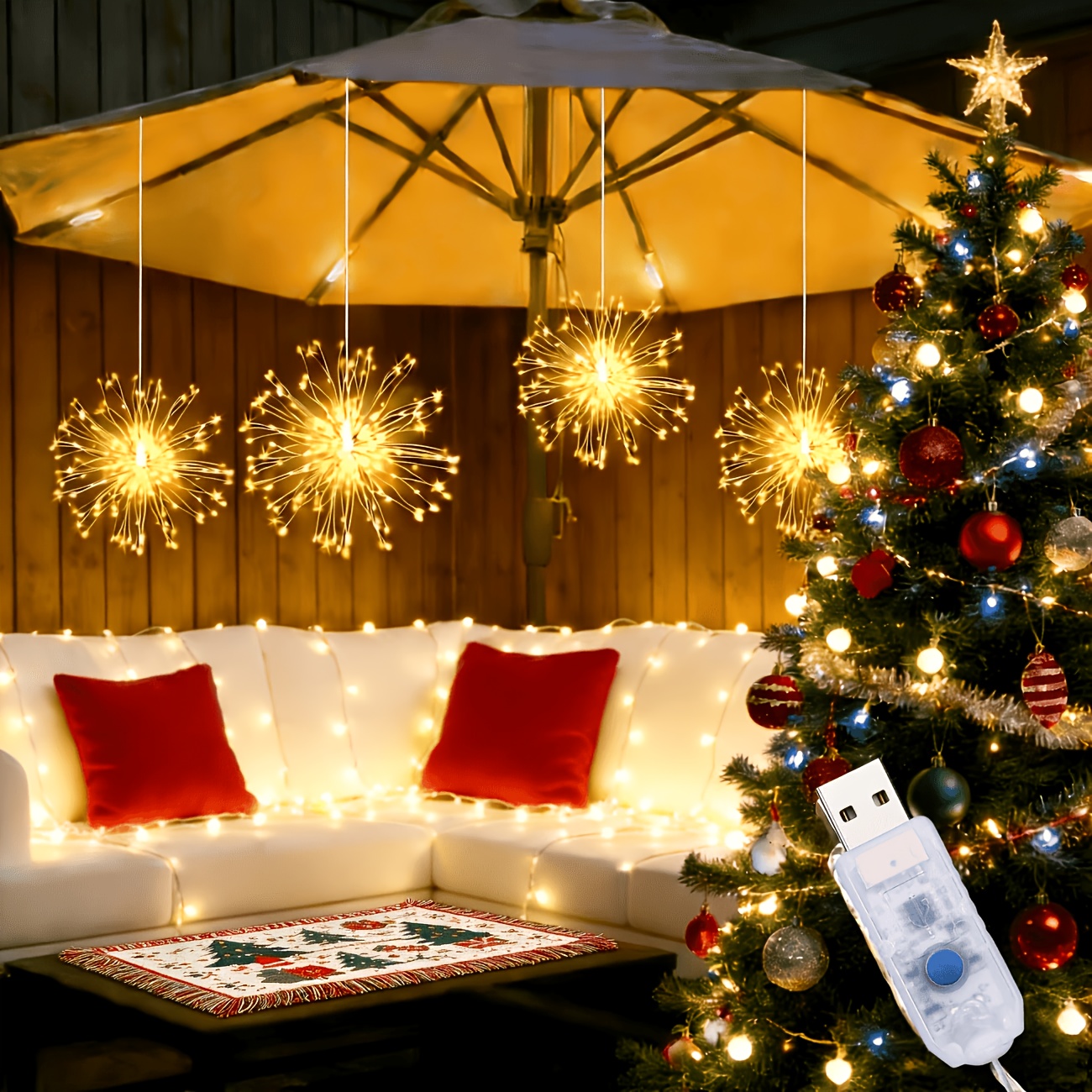 TEMU 5pcs Solar-powered Fireworks Lights, Suitable For Outdoor Use, With 450 Led Lawn Lights And 8 Flashing . Ideal For , Gardens, , , Parties,