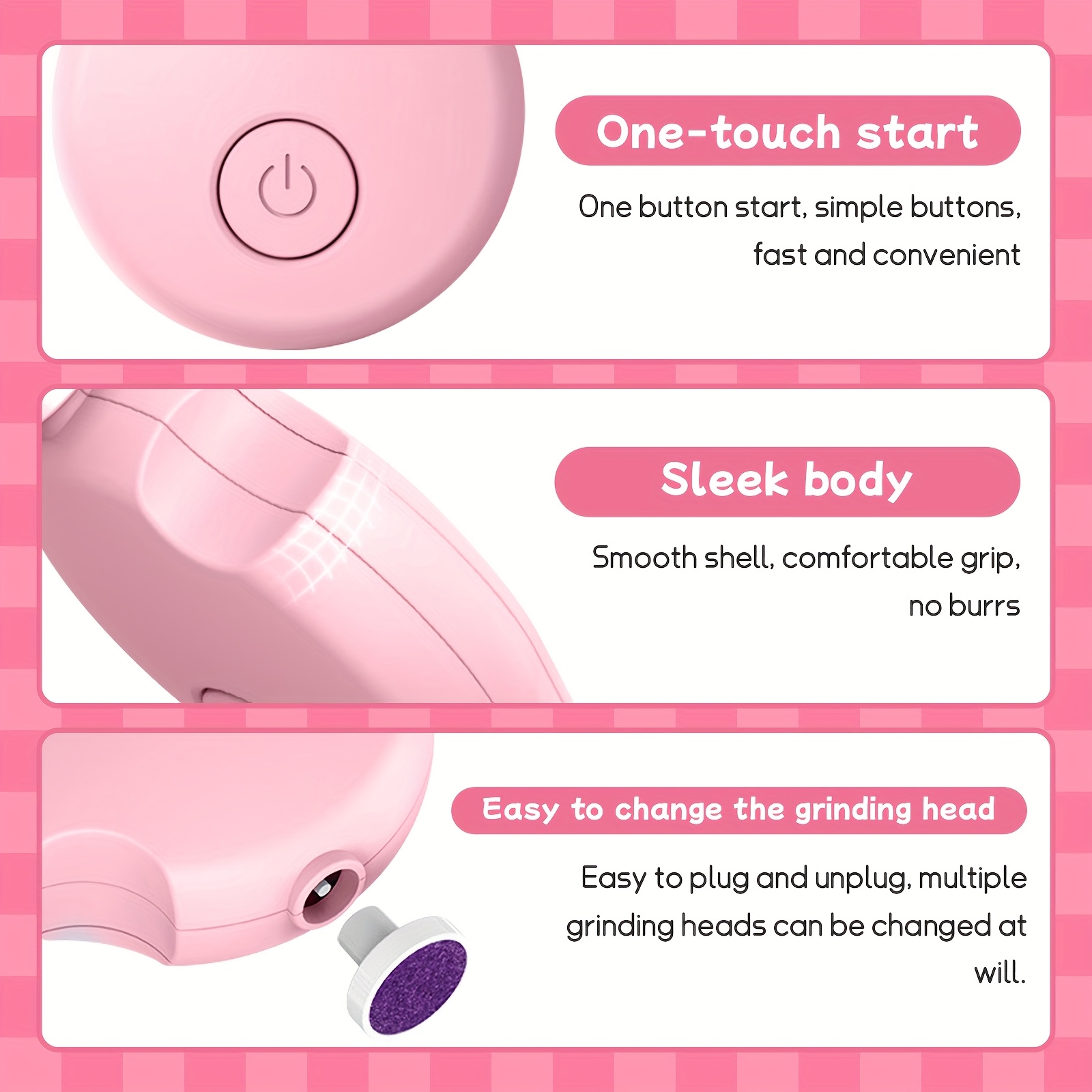 1pc Gentle Electric Nail Trimmer 6 Grinding Heads | Child-Safe Nail Clipper | Automatic Nail Grinder,, Safe Nail Clippers for Toes and Fingernails, Nail File Tool for Easy and Gentle Nail Grooming