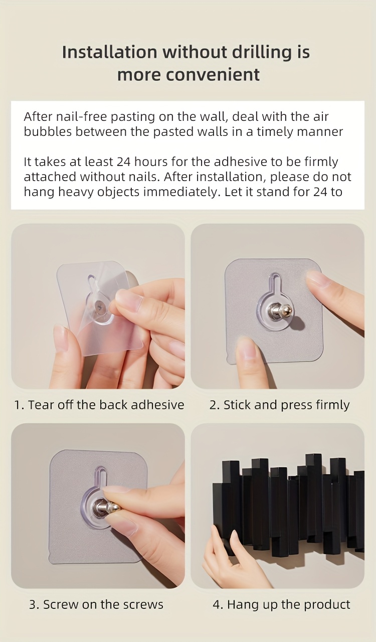 Foldable Piano Hook Rack - Hidden Arms Wall Organizer, No-Drill Entryway Storage