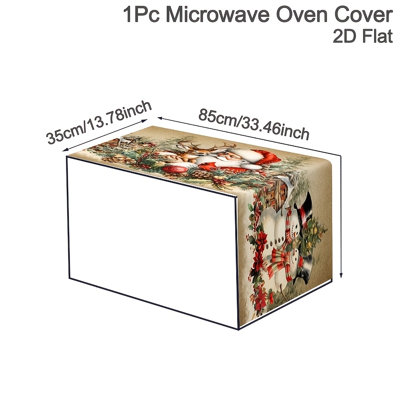 TEMU 2d Flat, 1pc Vintage Christmas Microwave Oven Cover, 35 X 85cm Santa Claus Snowman Poinsettia Print Microwave Dust Cover, Washable Polyester
