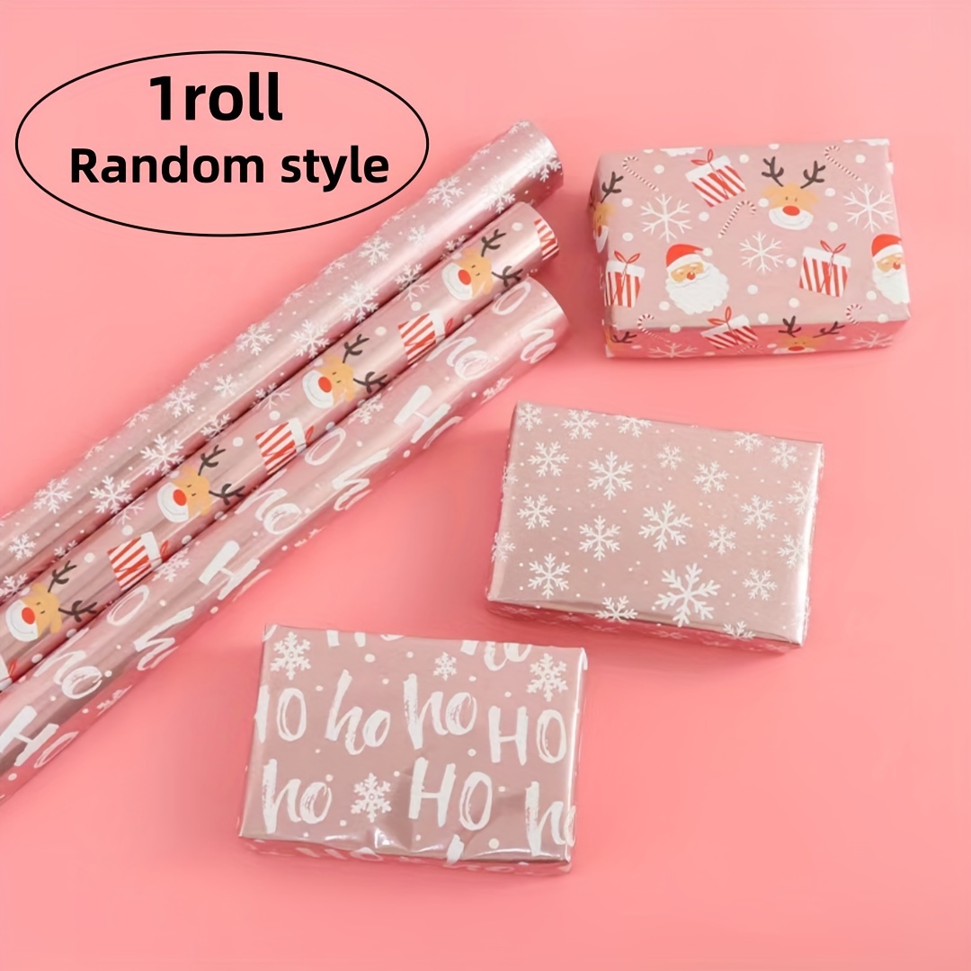 TEMU Pink Christmas Wrapping Paper - 1 Roll, Aluminum Foil With Reindeer & Designs, Gifts And Crafts, Best For Christmas