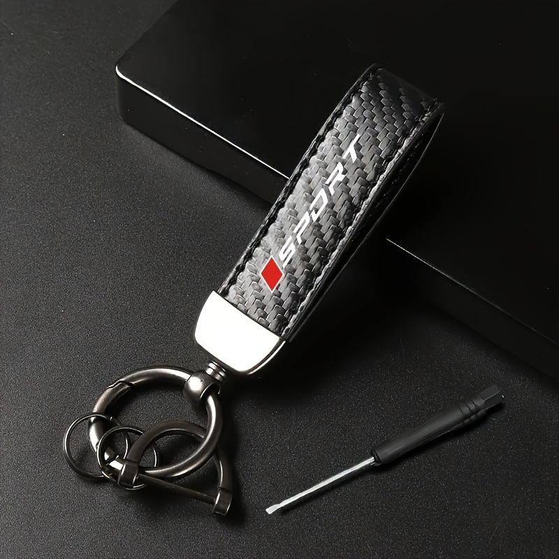E-shop Autoschlüsselanhänger | Kunstleder mit Kohlefaser-Textur, Schwarz-Rotes Nahtdesign, Metallring, Robustes Legierungsmaterial, Sportlogo