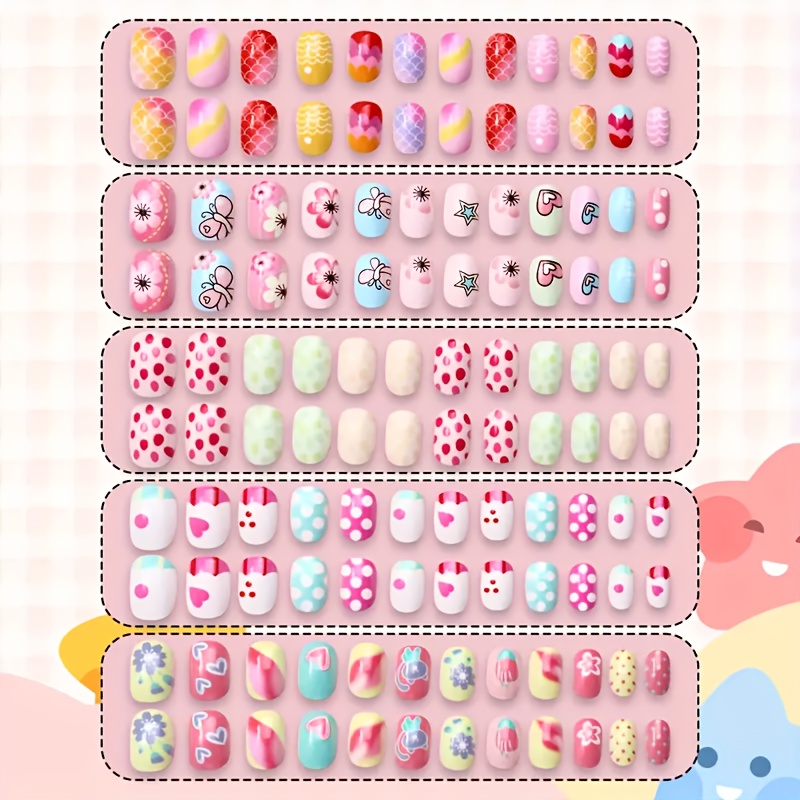 

120pcs Cute Cartoon Pattern Acrylic Press-on Nails Set, Glossy , , Square Shape, Short Length, Includes Jelly Glue & Nail Files, Perfect Gift For Girls And Ladies