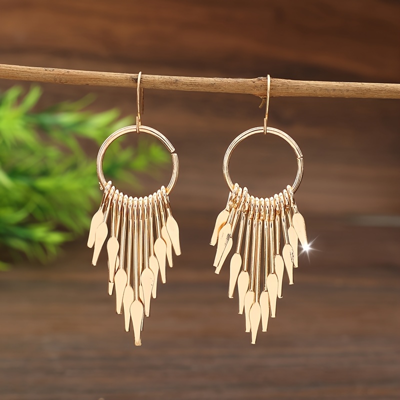 TEMU Orecchini con nappa in stile boh矇mien con un design unico a foglia, per aggiungere un tocco minimalista