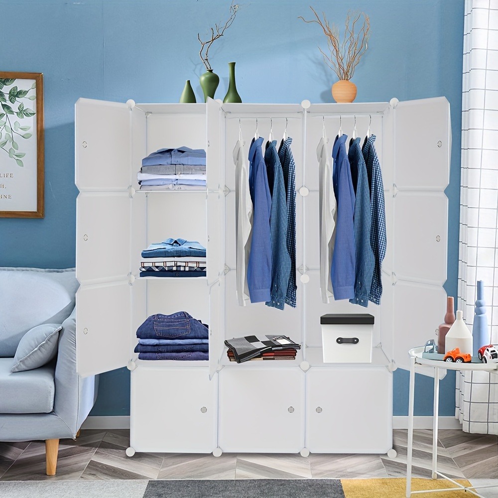 

Deepen The 4-layer 12-case White Door White Cabinet Body Grid Size 35 * 45cm With 2 Clothes Hanging Rod, Cube Chest