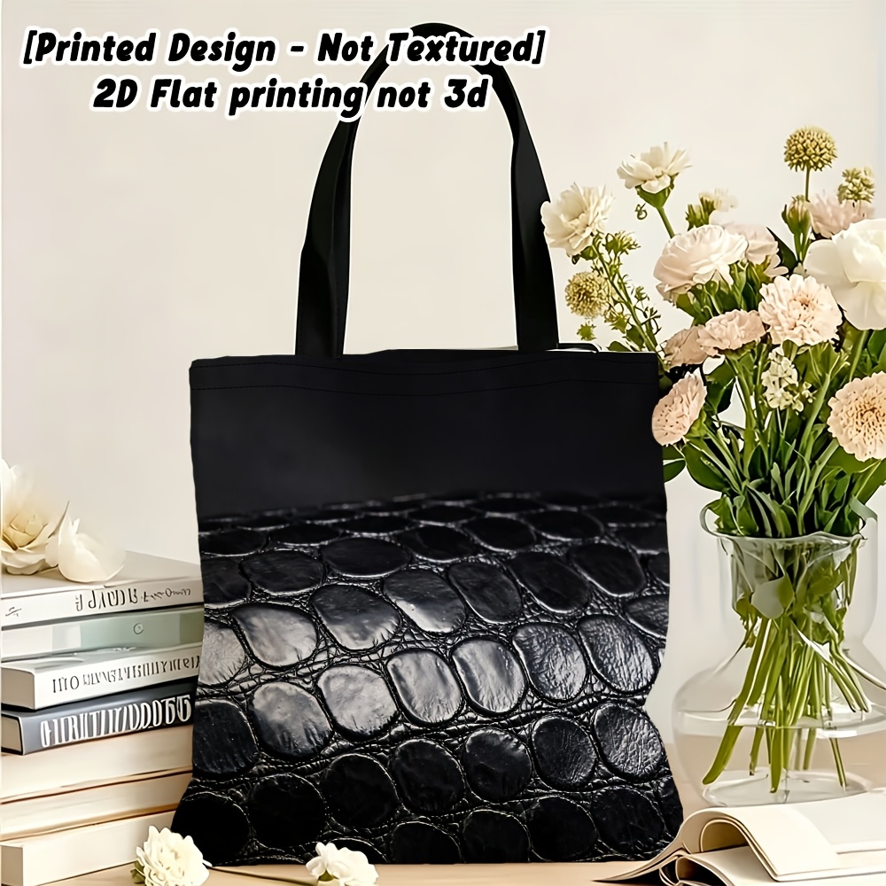 TEMU 2d Flat Printing [printed Design - Not Textured] Women's Shoulder Bag, Black Crocodile Pattern Themed Women's Shoulder Bag, For Daily Use,