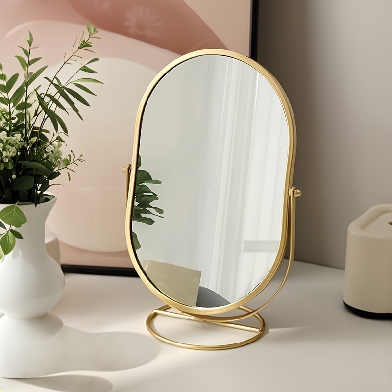 TEMU 1pc A High-definition Makeup Mirror. This Oval Makeup Mirror Perfectly Combines Luxurious Texture And Practical Design. Surface Is Embedded In A