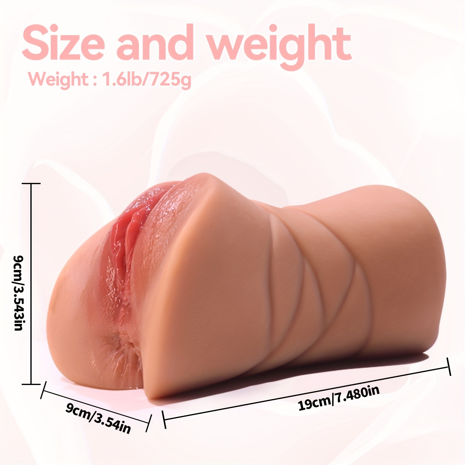 3-in-1 Masturbator: Premium Soft TPE Material, 1.6lb/725g, 9cm/3.54in, 19cm/7.480in, Realistic Female Genitalia, No Battery, Adult Sex Toy