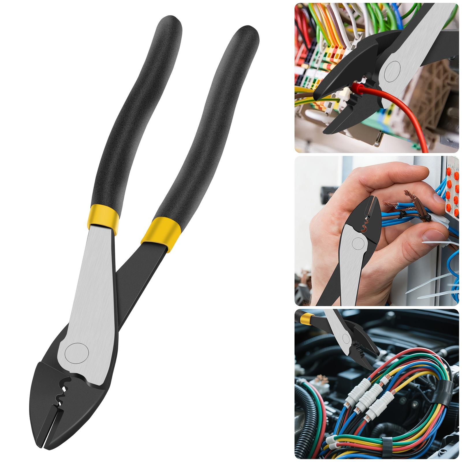 TEMU Professional Electrician's Crimping, Wire Cutter And Stripper With Ergonomic Handle, Multi-functional Pliers For Cable Cutting, Crimping And