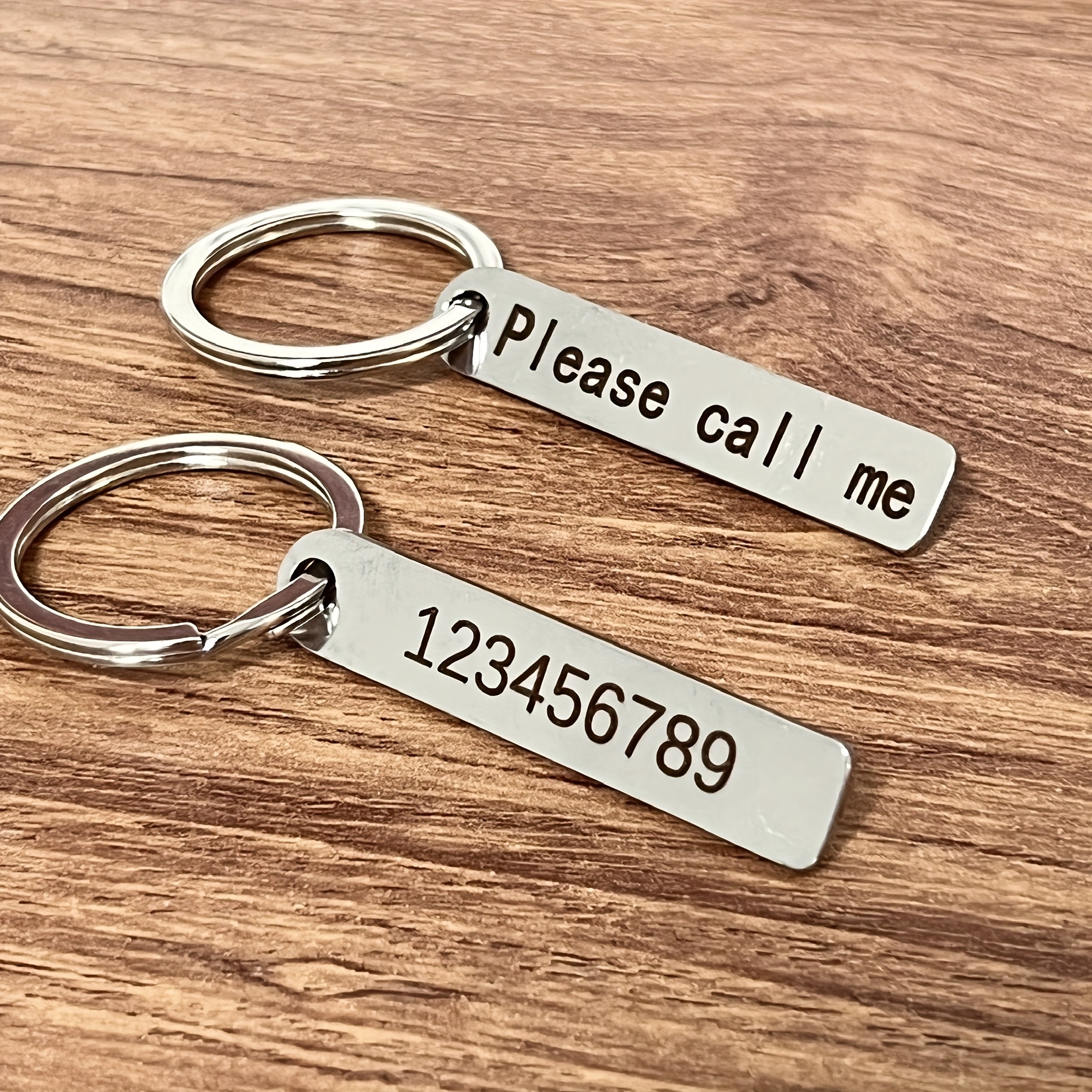 

Custom Text Key Chain Stainless Steel Personalized Name Tag Phone Number Key Chain Ring Anti Lost Dog Collar Backpack Pendant