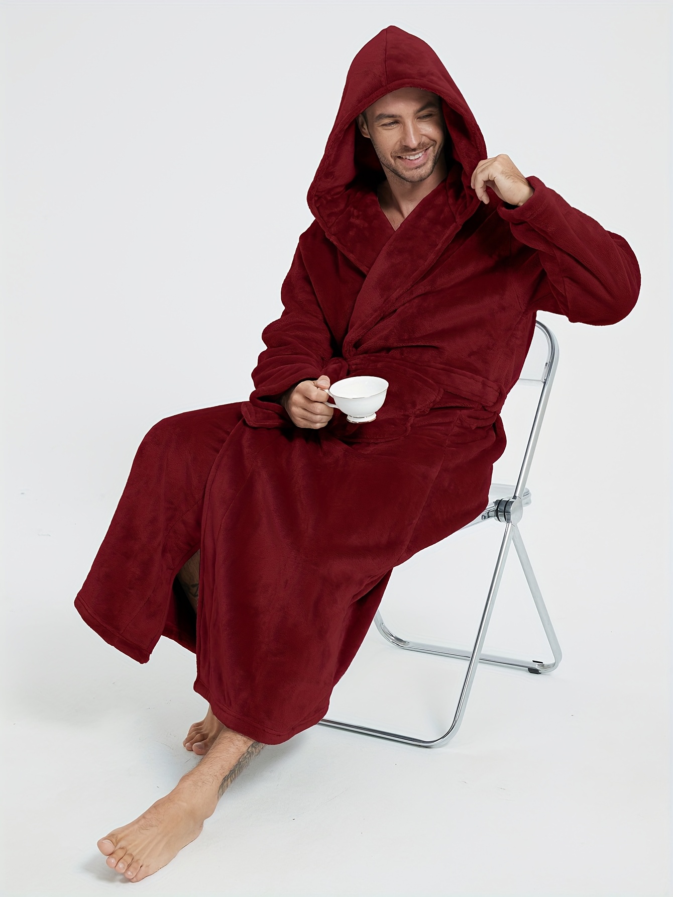 mens luxury plush fleece hooded bathrobe winter long robe Temu