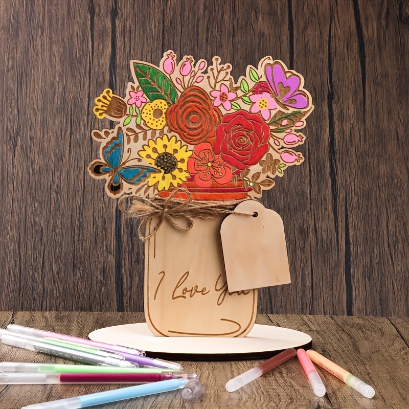 

1pc Mother's Day Diy Handmade Desktop Decoration, Wood Chips, Boxwood, Laser Marking Crafts Party