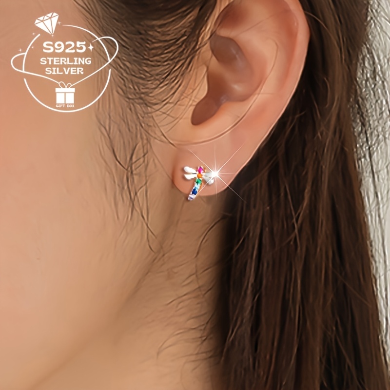 TEMU 1 paire de boucles d'oreilles à vis petites et mignonnes en dragonfly coloré argent 925 pour femmes, un cadeau idéal