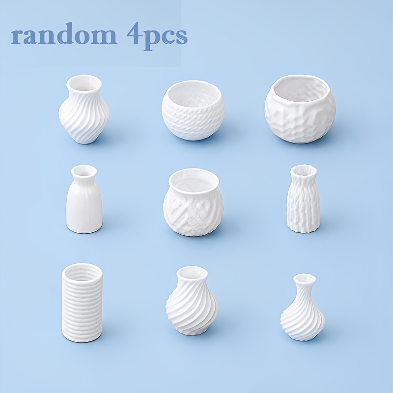 TEMU White Mini Vase Set Random 4pcs Small Decorative Vase Miniature Landscape Ornaments Artificial Flower Dried Flower Container Suitable For Desk,