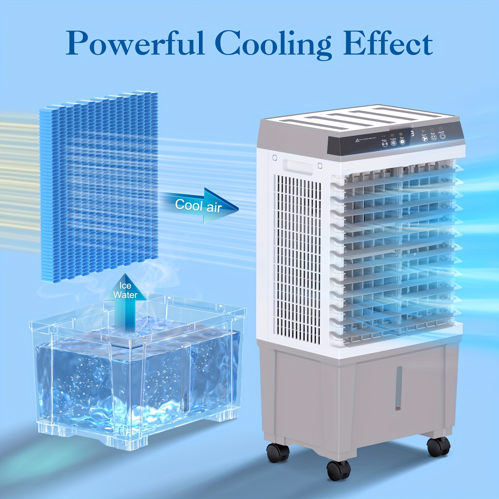TEMU 1800cfm Evaporative Air Cooler, Swamp Cooler Featuring A 12-hour Timer, 110&deg; , Remote Control, And A 5.3-gallon Water Tank, With 3 Speed Settings And Packs, Suitable For Indoor And Outdoor Use.