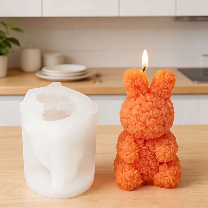 Image of 3d Easter Silicone Candle Mold Cute Resin Bunny Ornament Cartoon Animal Shaped Handmade Candle Crafting Tool Diy Aromatherapy Plaster Mould For Candle Craft Enthusiasts Making Supplies Home Decor