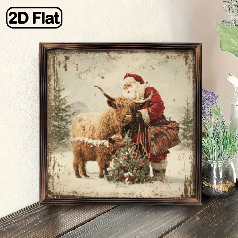 TEMU 2d Flat Country Style Santa & Wall Decorations | Christmas Decorations, Scottish Cattle & For Outdoor Holiday Decorations, Door Hangings, -