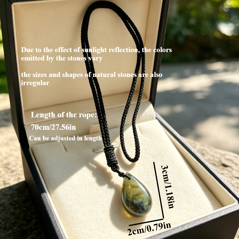 Handmade Iridescent Labradorite Necklace, Boho Water Droplet Pendant