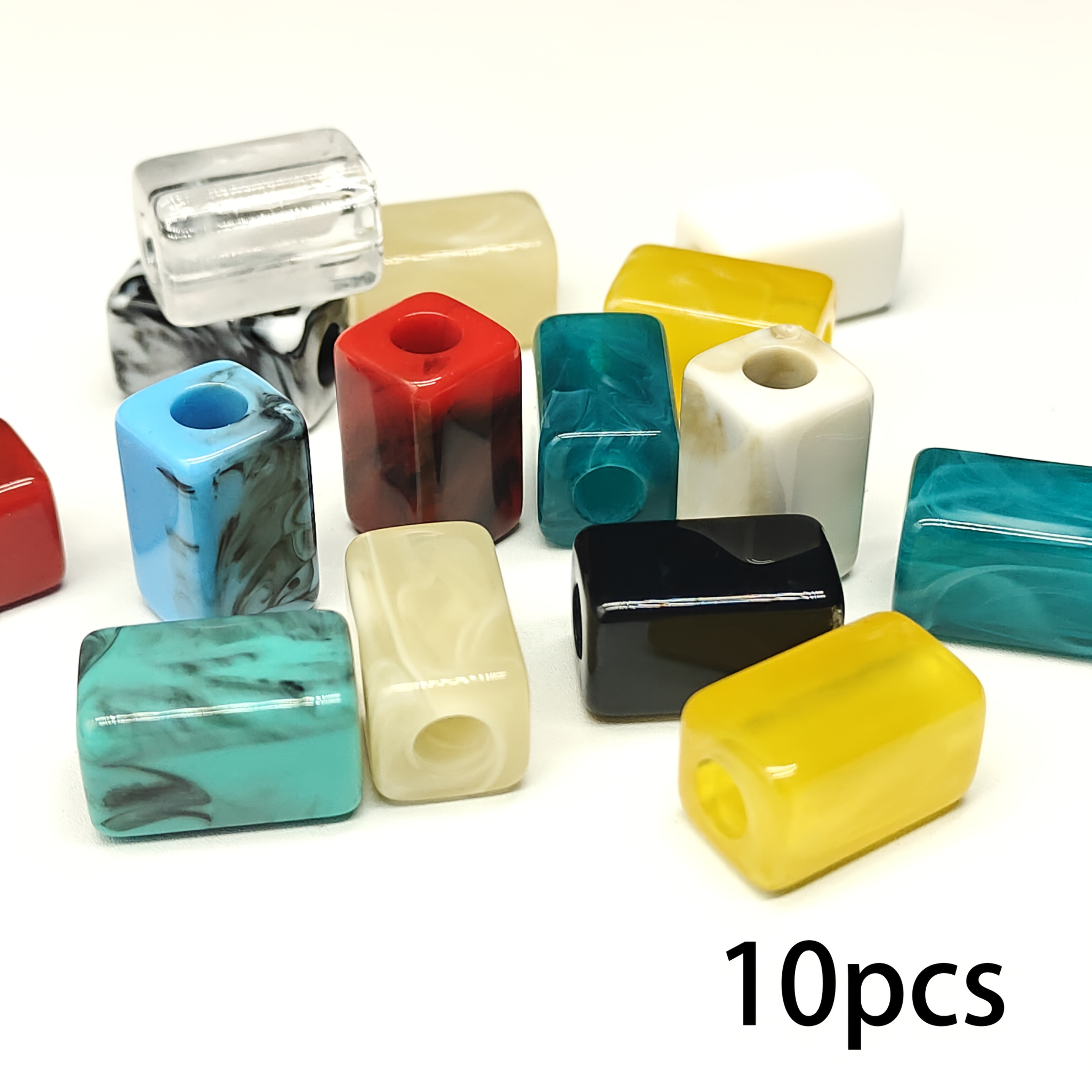 TEMU 10pcs Grands Perles Acryliques Ovale/Rectangulaire de 11mm de Long avec Grand Trou | Fabrication de Bijoux Robuste, Collier, Bracelet, Perles de
