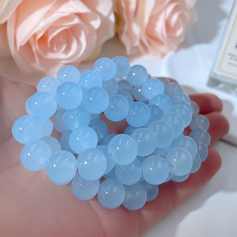102pcs/set Light Blue Straight Hole Glass Beads, Diy For Making Bracelet Accessories