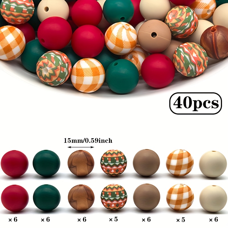 40pcs Silicone Beads, Christmas , Mixed Loose Spacer Beads, Suitable For Handmade Making, Keychains, And Party Decoration Gifts