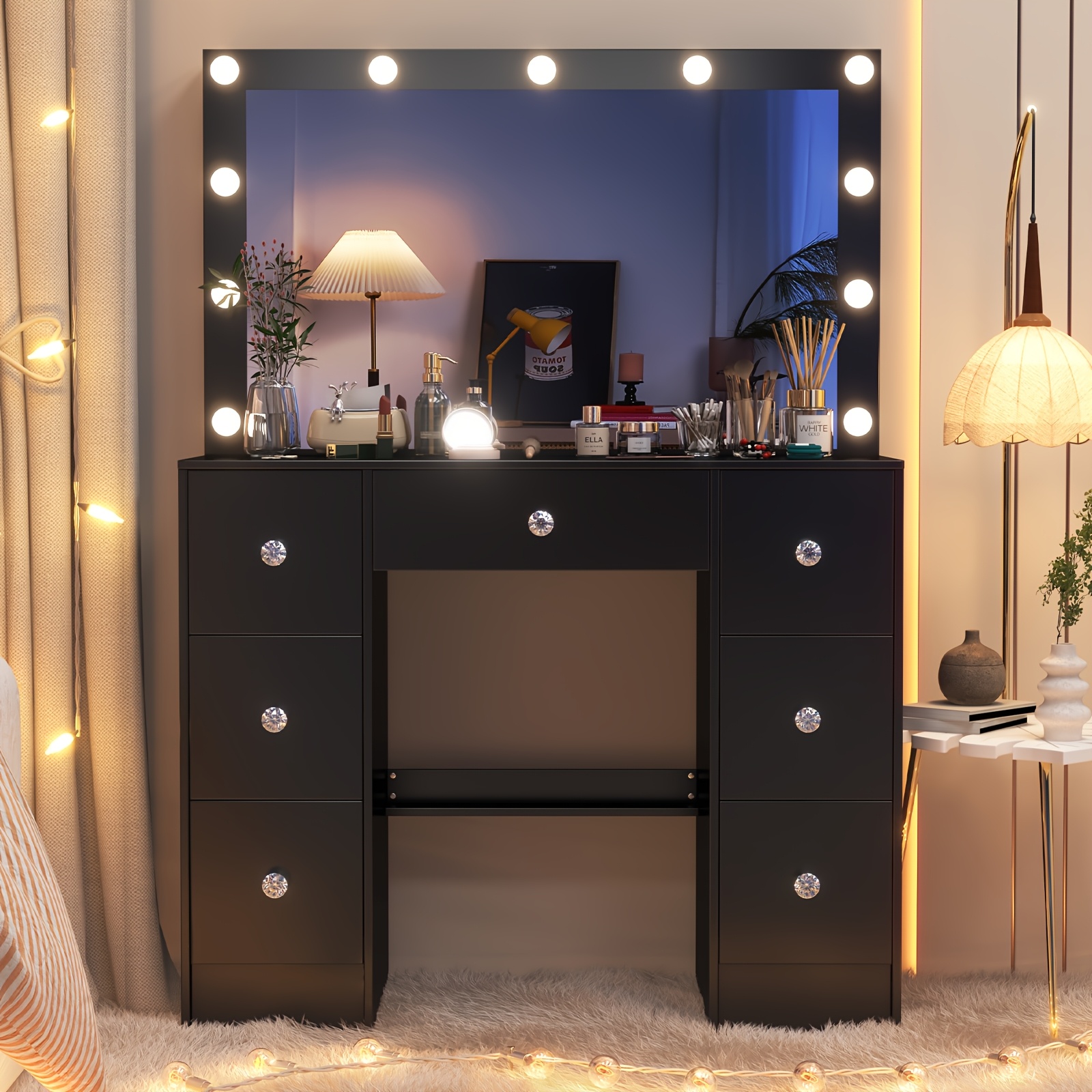 Dressing Table Stool Set with LED Mirror & Drawers