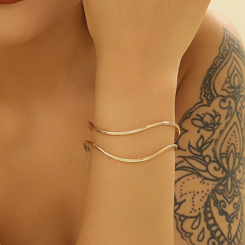 1pc/set Double-layer Geometric Wave Curve Bangle, Suitable For Gifting, Work, And Daily Wear