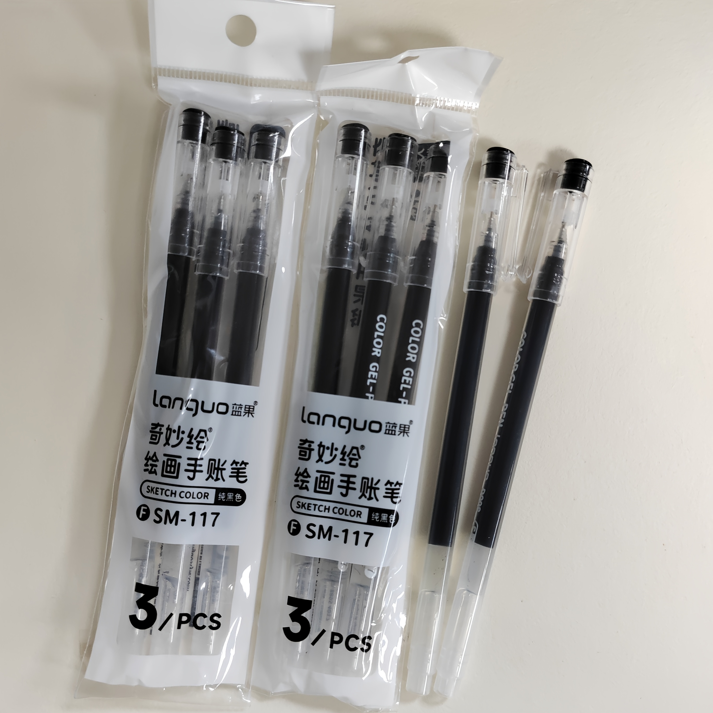 TEMU 8-delige Set Gelpennen met Capaciteit, Zwart-Wit, LANGUO Vervangingspennen, 0.6mm Naaldpunt, Soepele Inktuitloop, Sterke , Highlighter Pen voor