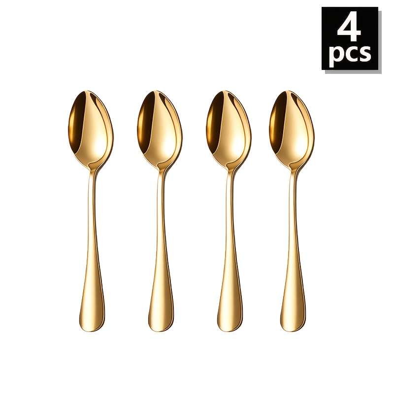 TEMU 4pcs Mysterious Stainless Steel Dessert Spoons - Mirror Polished, Compact And Lightweight, Dishwasher Safe, Suitable For Desserts, Coffee,