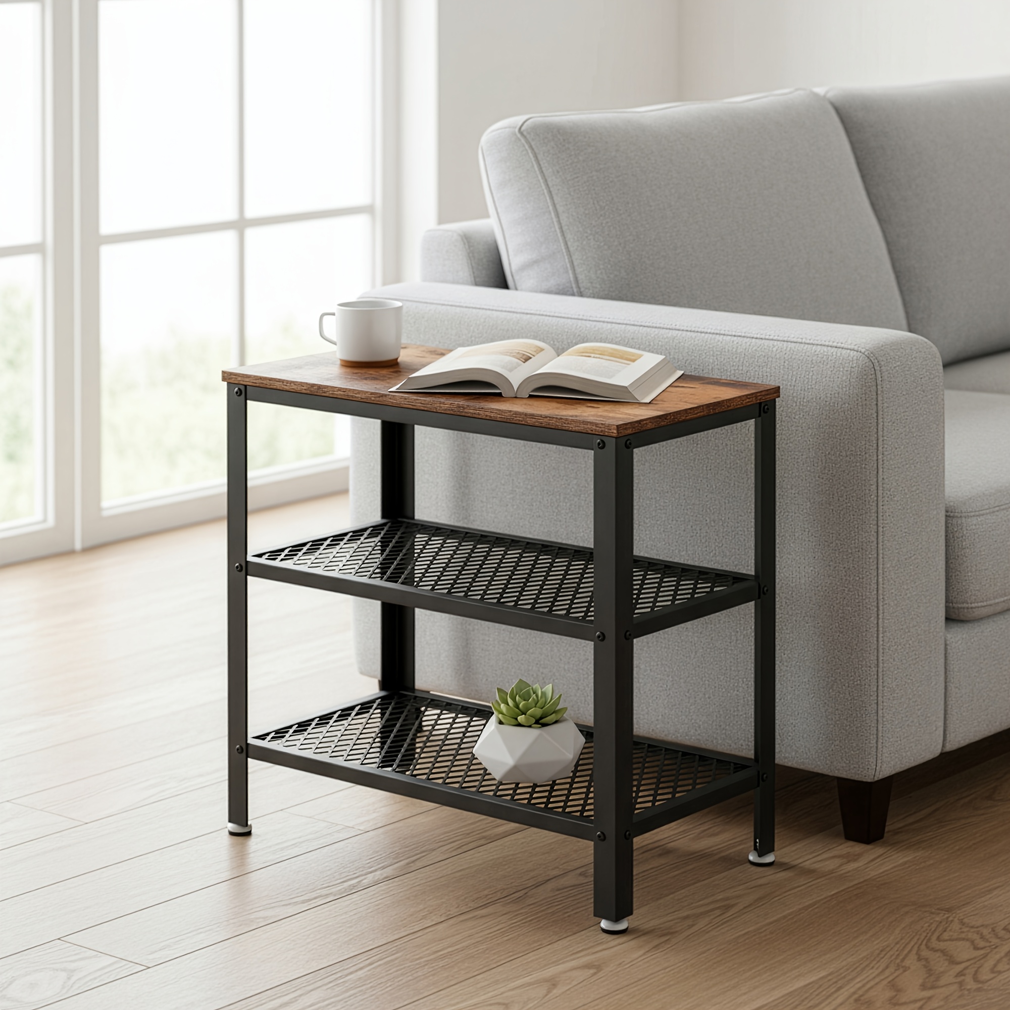 TEMU Table d'appoint industrielle, console avec 2 étagères en métal, de place, facile à assembler, pour salon, entrée, chambre à coucher