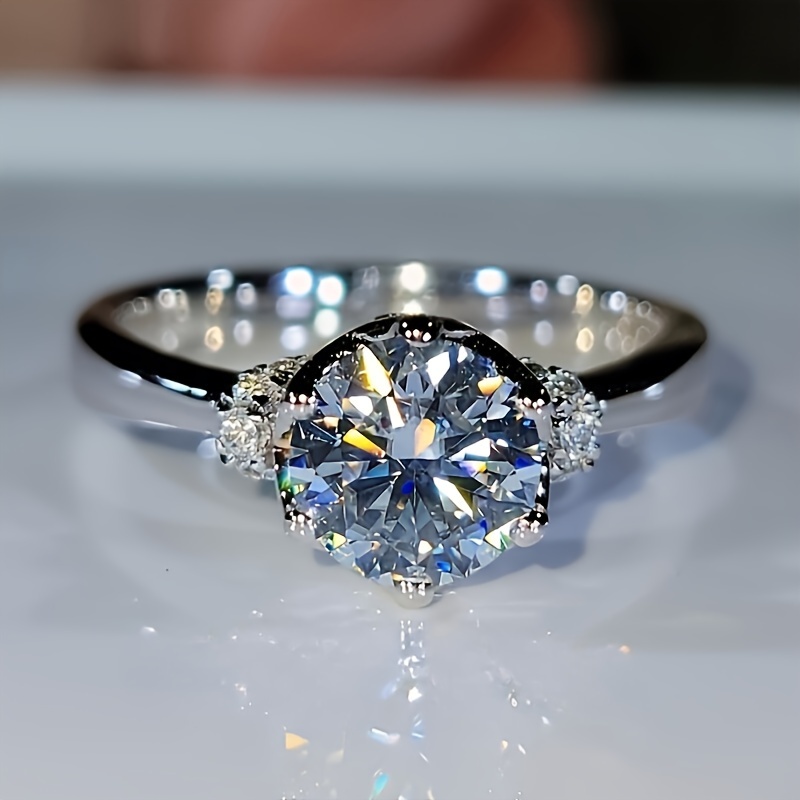 1pc 1 Carat Round Cut Moissanite Ring, Fashion Ring S925 925 Silvery Ring, Wedding Promise Engasynthetic Gemstoneent Ring, Anniversary Birthday Gifts, For Teenager