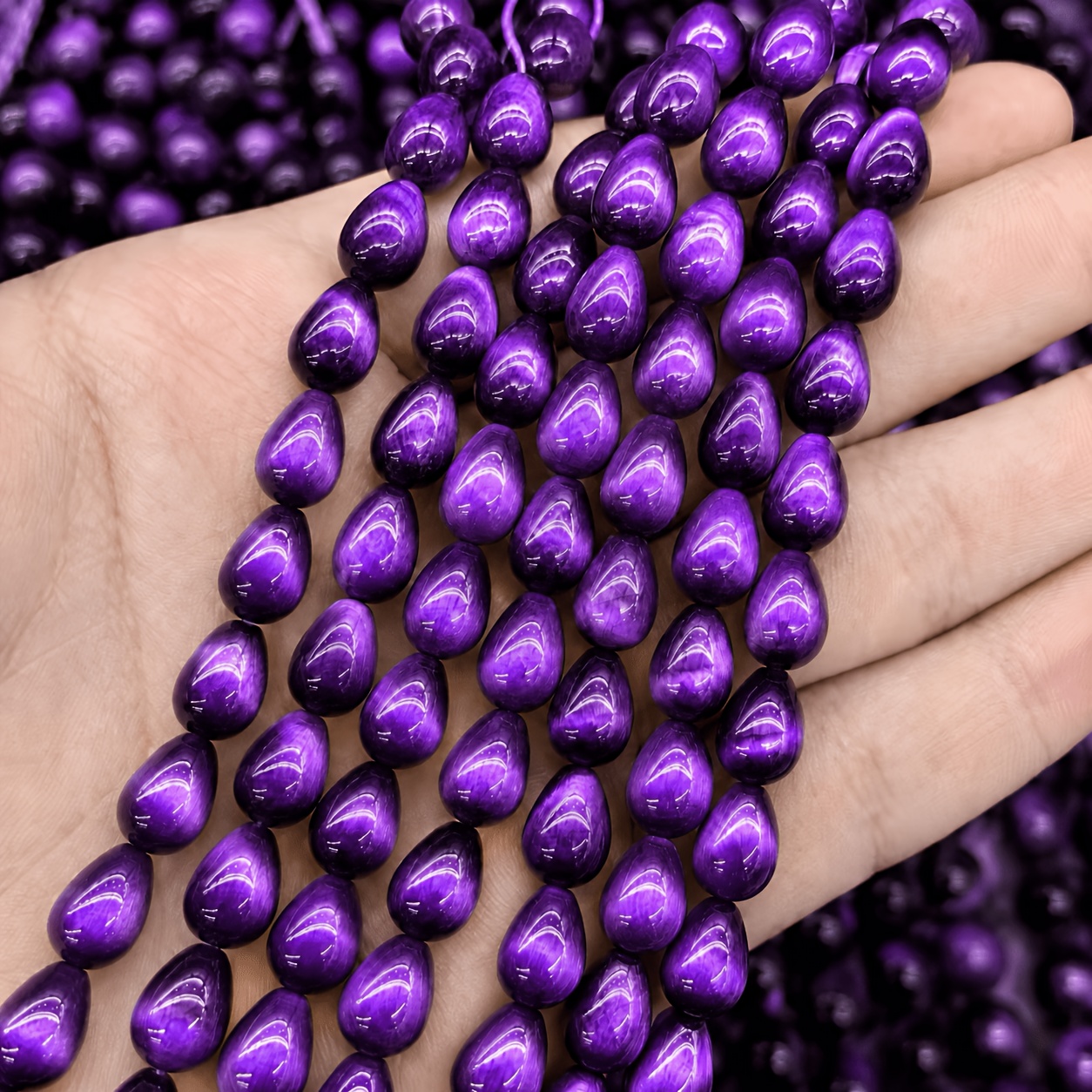 TEMU 30pcs Purple Tiger Eye Drop-shaped Loose Beads, Glass Material, Jewelry Materials, Jewelry Bead Stringing, Handmade, Decorative Supplies, Used