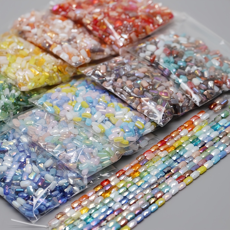 70pcs Mixed-Color 4x7mm Faceted Square Glass Beads