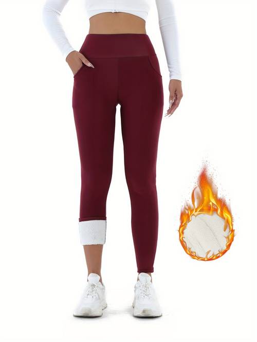 womens high waist plush lined multi color trousers with pockets outdoor thick warm stretch pants stylish soft and comfortable for autumn and winter