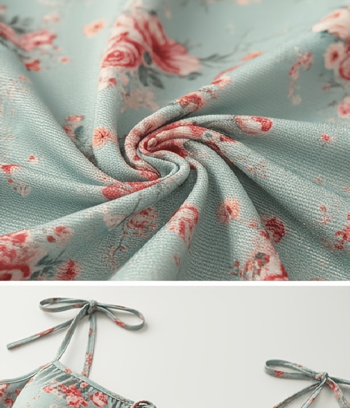 Women'S Stylish Floral Print Midi Nightgown with Thin Straps, Open Back, Tie Bow, And Ruffled Mermaid Design